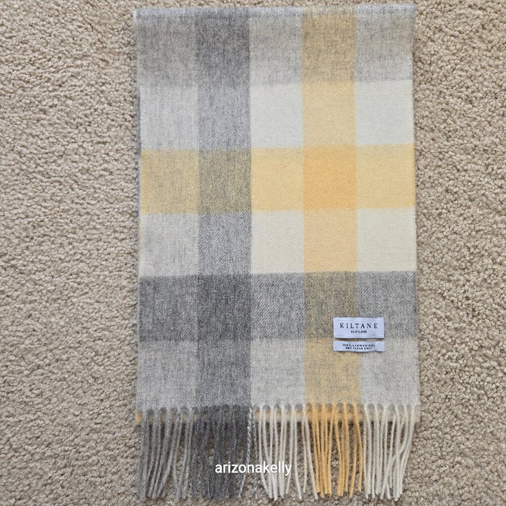 NWOT Kiltane of Scotland Lambswool Scarf Yellow, Grey, Cream